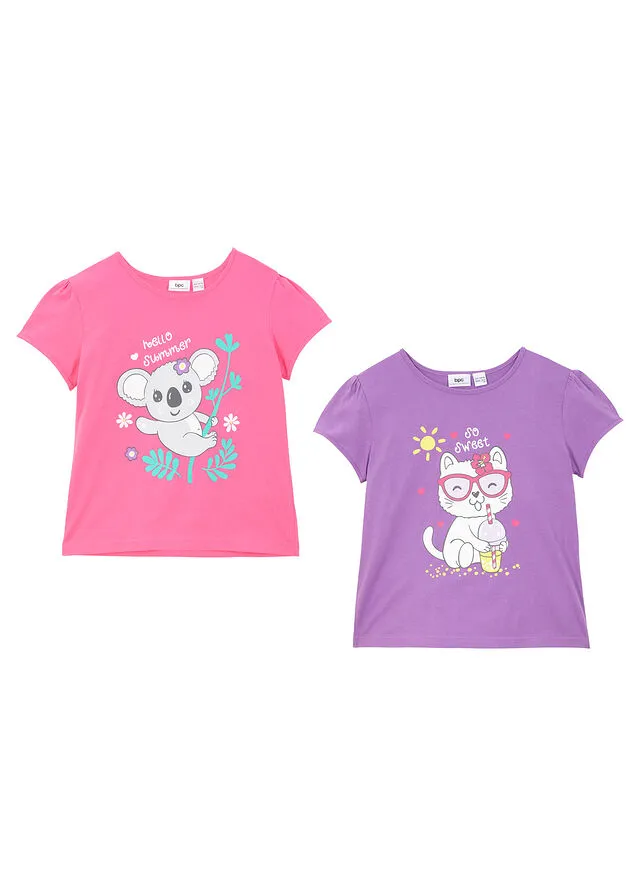 Camiseta para niñas (2 unidades) Lila intenso + rosa